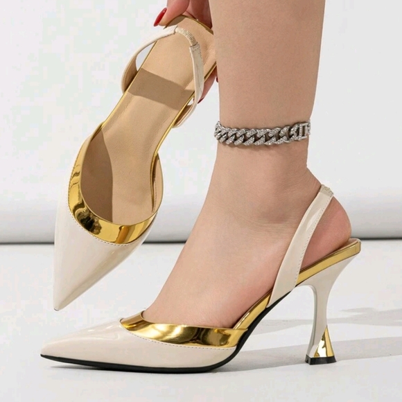 New Fashion Golden Pearl Decorated Elegant High Heels Party Shoes For Women - Picture 2 of 8